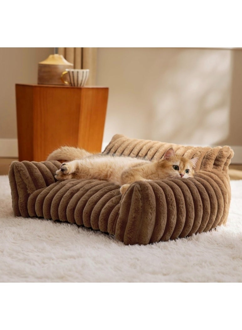 Pet bed - Premium and Adorable Sofa for Pet Cats - Fluffy Cat beds with Luxury High-Quality Corduroy Fabric, Suitable as a Pet Bed for Cats and Small Dogs,  Supportive Pet Sofa, 60cm, Brown - Image 4